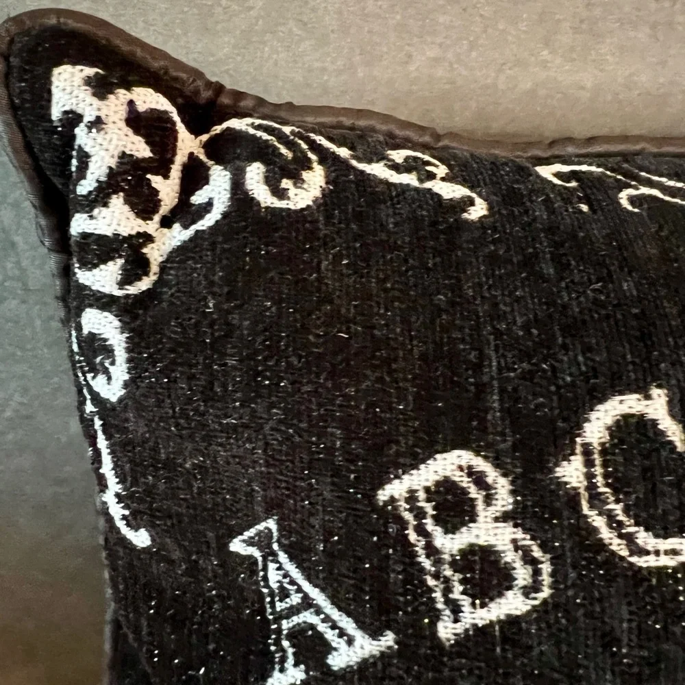 - Halloween Ouija Spirit Board Throw Pillow Black White Silver Metallic Thread
